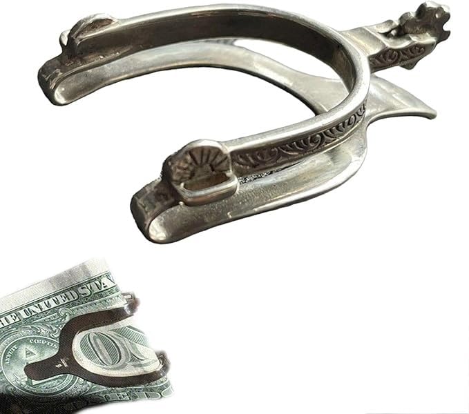 Vintage Western Spur Silver Money Clip,Silver Metal Spur Cash Carrier,Western Themed Metal Cash Clip Bill Holder, Horse Rider Accessory Gifts for Men, Father