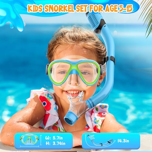 Set de snorkel para niños, equipo de snorkel con tapa seca para edades 5-15 años, máscara de buceo juvenil con lentes de vidrio templado, antiempañante y vista panorámica miniatura 7
