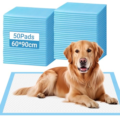 Yoodriy 50 Empapadores para Perros y Cachorros 60cmx90 cm, Alfombrillas Higiénicas Desechables de 6 Capas, Ultra Absorbentes, a Prueba de Fugas y Secado Rápido para Entrenamiento