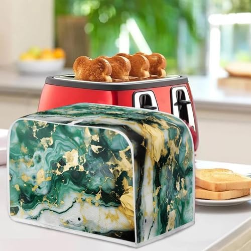 Image of Toaster Cover Kitchen Bakeware Protector Fits for Most Standard 2 Slice Toasters, Keep Toaster Free From Dust And Fingerprint Oven Dustproof Cover, Green Gold Marble