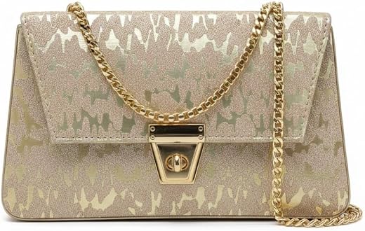 Women Sling Bag with Gold Chain Strap | Premium Designer Handbag for Ladies | Stylish Shoulder Crossbody Purse | Party, We...