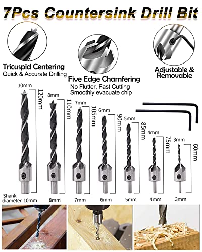 Rocaris 32 Pack Woodworking Chamfer Drilling Tools, Including Countersink Drill Bits, L-Wrench, Wood Plug Cutter, Step Drill Bit, Center Punch, Cutting Twist Drill Bits #TOP1