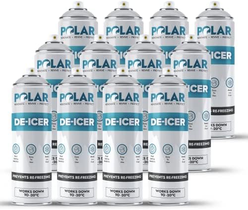 Polar De-Icer Spray 12 x 500ml - Fast Acting & Prevents Re-freezing - Ideal For Car Windscreens, Mirrors, Headlights, Locks & Gates - Melts Ice and Frost Quickly - Packaging May Vary