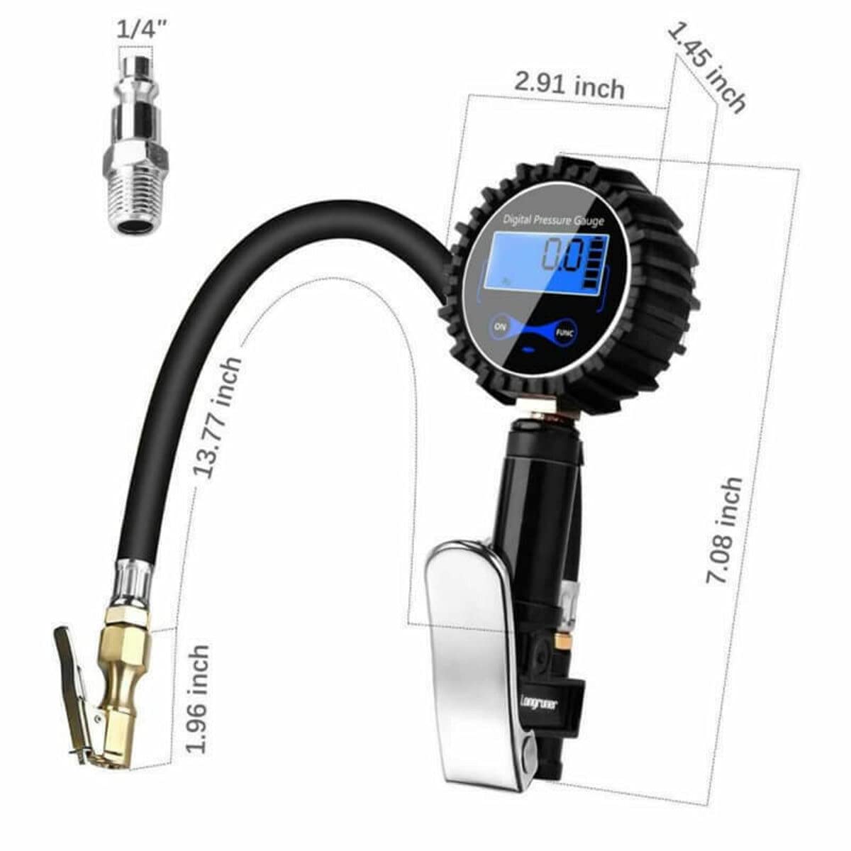 Tester digitale for pneumatici con display LCD da 200 PSI, manometro for pressione dell'aria, attacco rapido compatibile