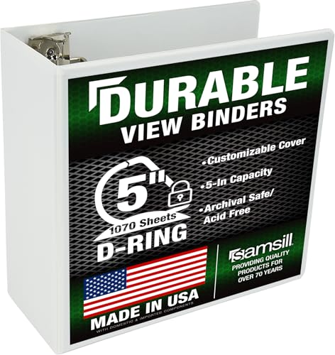Samsill Durable 5 inch 3 Ring Binder, Locking D Ring 100%...
