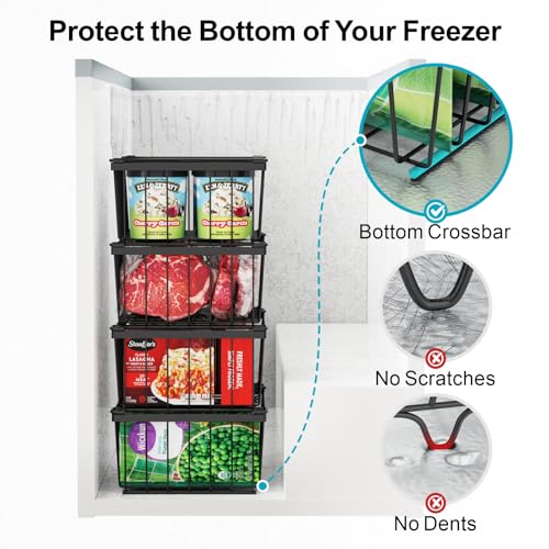 Image of iSPECLE Freezer Organizer Bins - Storage Baskets for 5 Cu.Ft, 4 Pack | Easy Food Access, Stackable Wire Storage, Vertical Space for Frozen Food, Sorts Meat, Vegetables and Bagged Items, Home