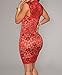 Sexy Womens Lace Sleeveless Nude Illusion Cocktail Party Pencil Mini Dress Large Red