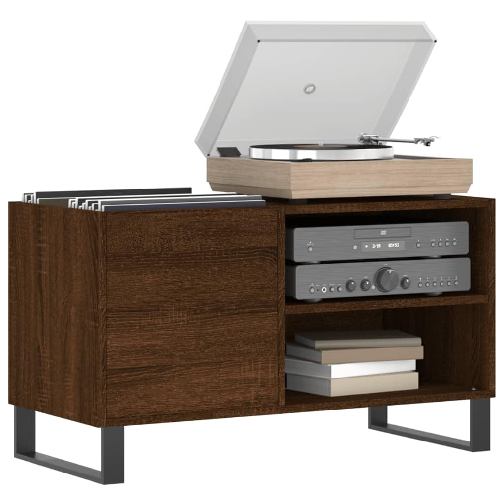 Armoire à disques en bois d'ingénierie chêne marron 85x38x48 cm meuble rangement multimédia avec pieds en fer pour salon bureau organisation audio vidéo