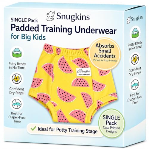 Image of SNUGKINS Padded Underwear for Big Kids | 3 Layer Leak-Proof Cotton Potty Training Pants | Reusable, Washable & Absorbent Training Underwear | Ages 5-6 Years (Pack-1)