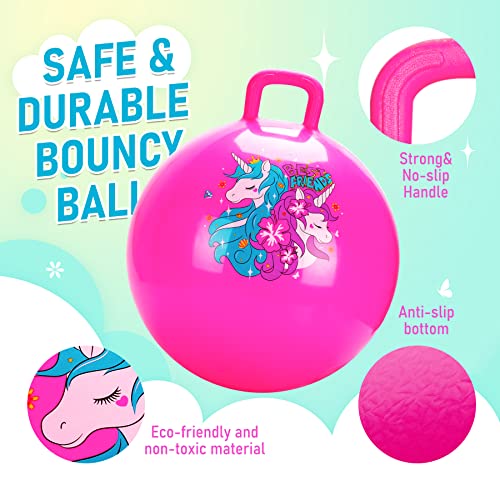 U&C Planet Hopper Ball 18 inches Bouncy Ball with Handle for Kids Age 3-6 Hoppity Hop Sit and Bounce Jumping Hopping Toy with Pump and Gift Box Great Gift for Birthday Christmas, Pink - Image 6