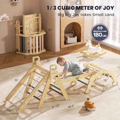 image for BlueWood 2025 8-in-1 Pikler Triangle Climbing Set Toddler Toys Indoor 