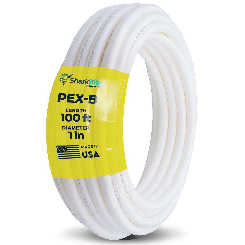 SharkBite 1 Inch x 100 Feet White PEX-B, PEX Pipe Flexible Water Tubing for Plumbing, U880W100