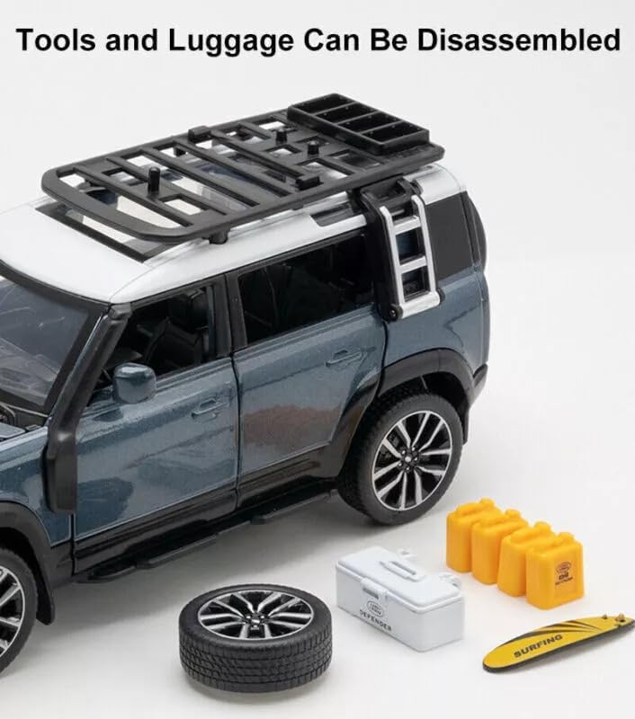 Image of 1:24 Scale Big Land Rover Defender Toy Car | Metal Diecast Car for Kids with Openable Doors, Sound, Light Effects, Blue