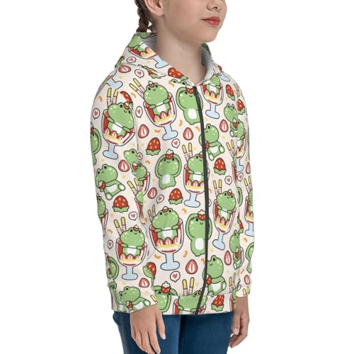Cute Frog with Ice Cream Kids Pullover Hoodies Boys Zip Up Sweatshirts Girls Athletic Clothes with Pocket4