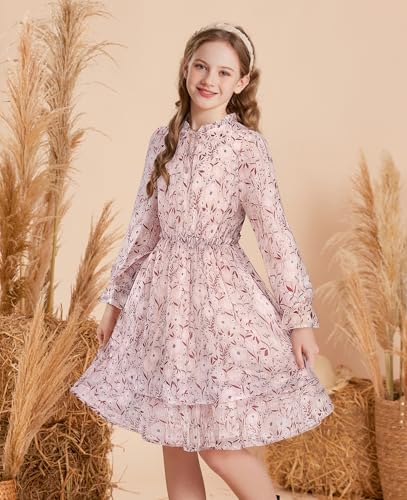Image of GRACE KARIN Girls Fall Long Sleeve Dress Formal Party Holiday Smocked Waist Midi Dresses 5-12Years