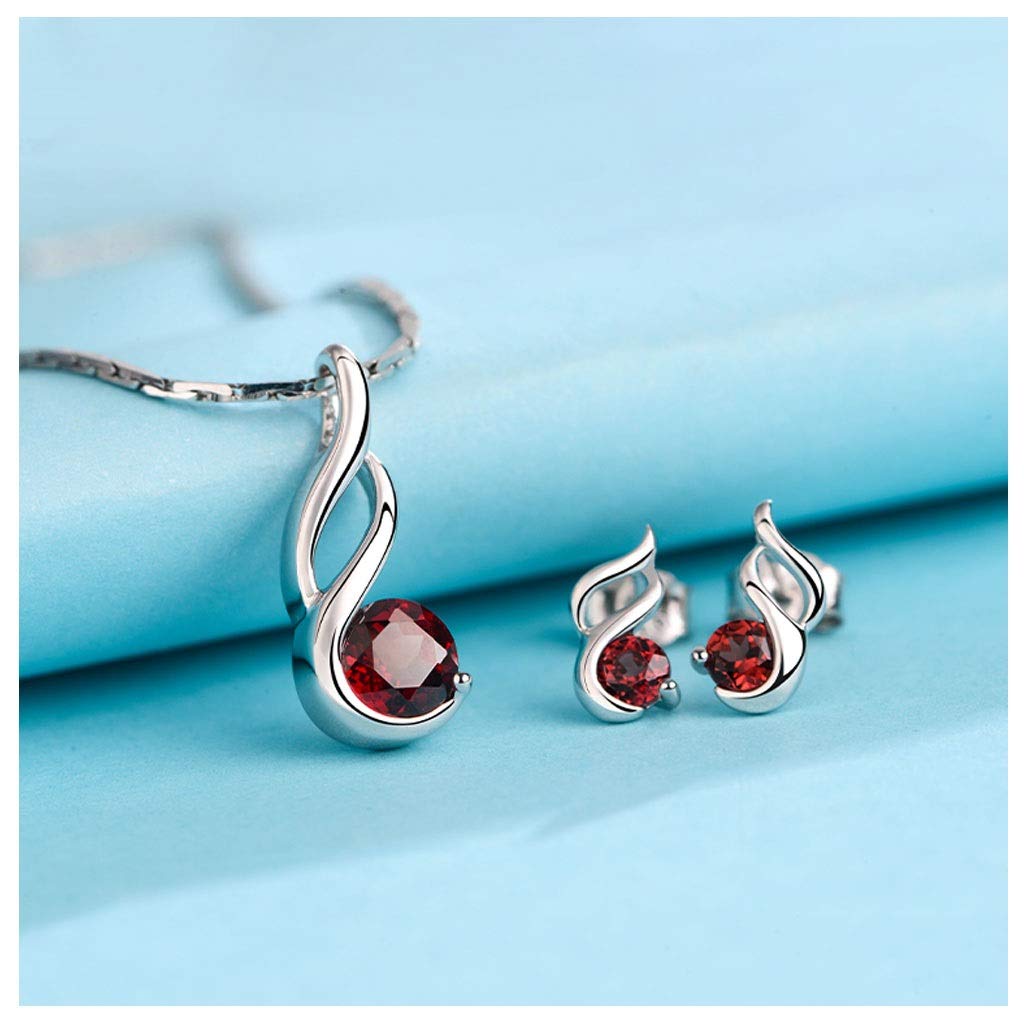 Collane da Donna in Pietra Ciondolo Anello Donna Argento Insieme dell'orecchino Ametista Naturale Collana Classic Red Naturale (Due Colori) Collana con Pendente (Color : A)