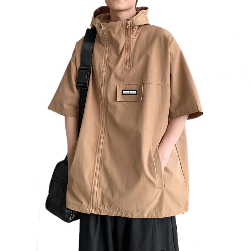 [bealight] メンズ パーカー 半袖 夏服 ジップアップパーカー 大きいサイズ ゆったり フード付き カジュアル おしゃれ グレー 涼しいDRY 接触冷感