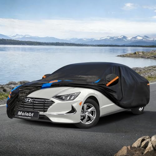 Image of Custom Fit Car Cover for Hyundai Sonata (1993-2026), Upgraded Waterproof All Weather Outdoor Auto Cover with Driver Door Zipper & Mirror Pockets, UV /Snow /Dust Protection
