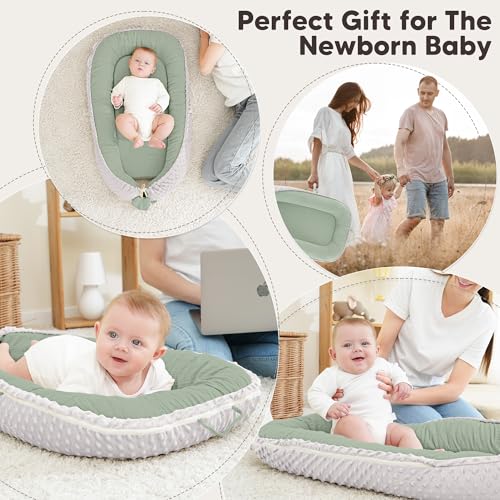 Image of Baby Lounger - Infant Lounger Pillow for Newborn 0-24 Months, Soft, Breathable & Portable Baby Lounger Pillow for Boys & Girls, Cozy Baby Floor Seat for Home & Travel (Green)