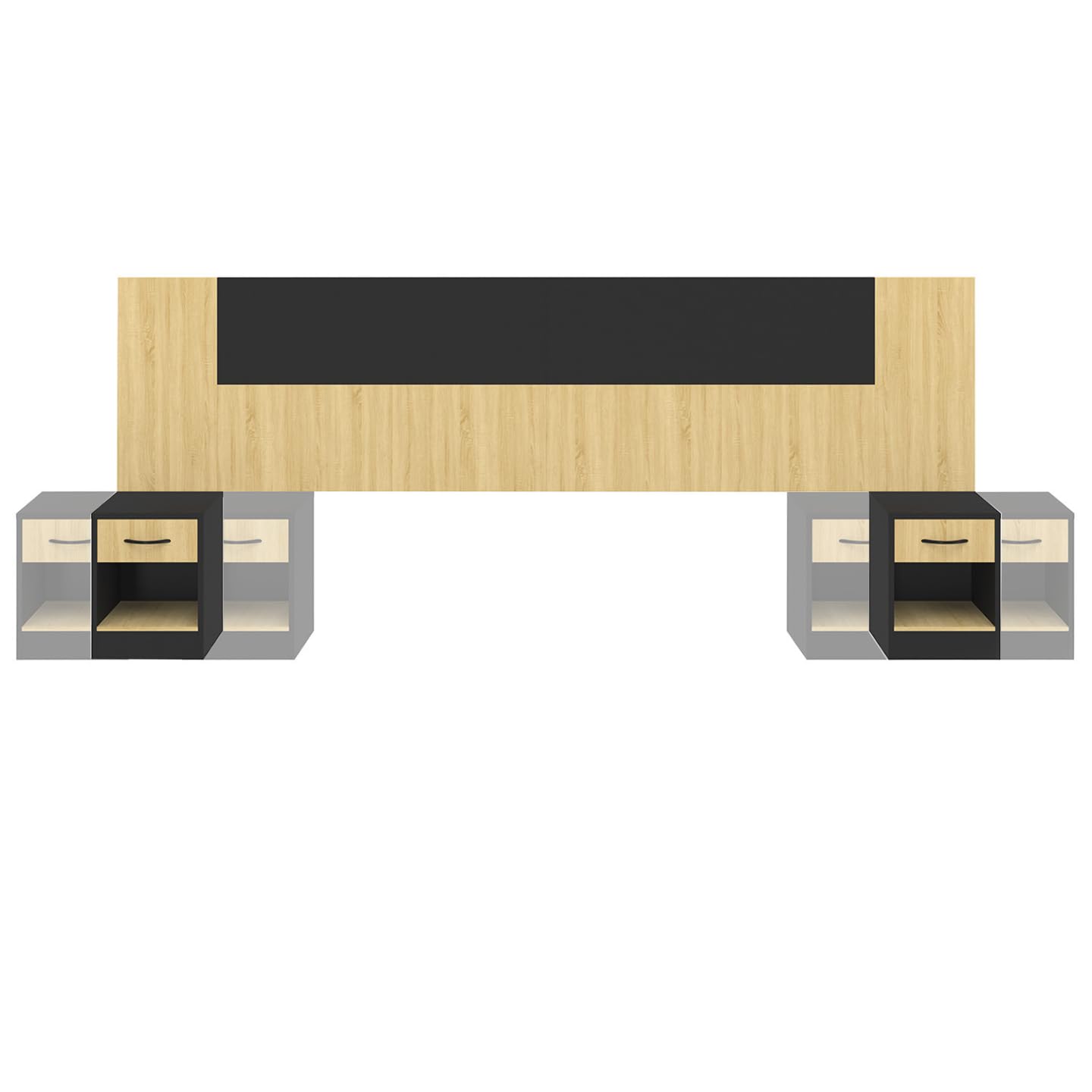 IDMarket - Cabecero SAPA para camas de 140 y 160 cm con mesillas negras y efecto madera