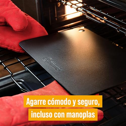 Miniatura 5 de Chef Pomodoro Piedra Pizza Horno 35,6 X 30,5 Cm 6,35 Mm , Placa Acero Horno Pizza, Placa Acero Pizza, Plancha, Pedra Para Pan Y Pizza, Tabla De Piedra En Acero Con Orificios Para Levantar