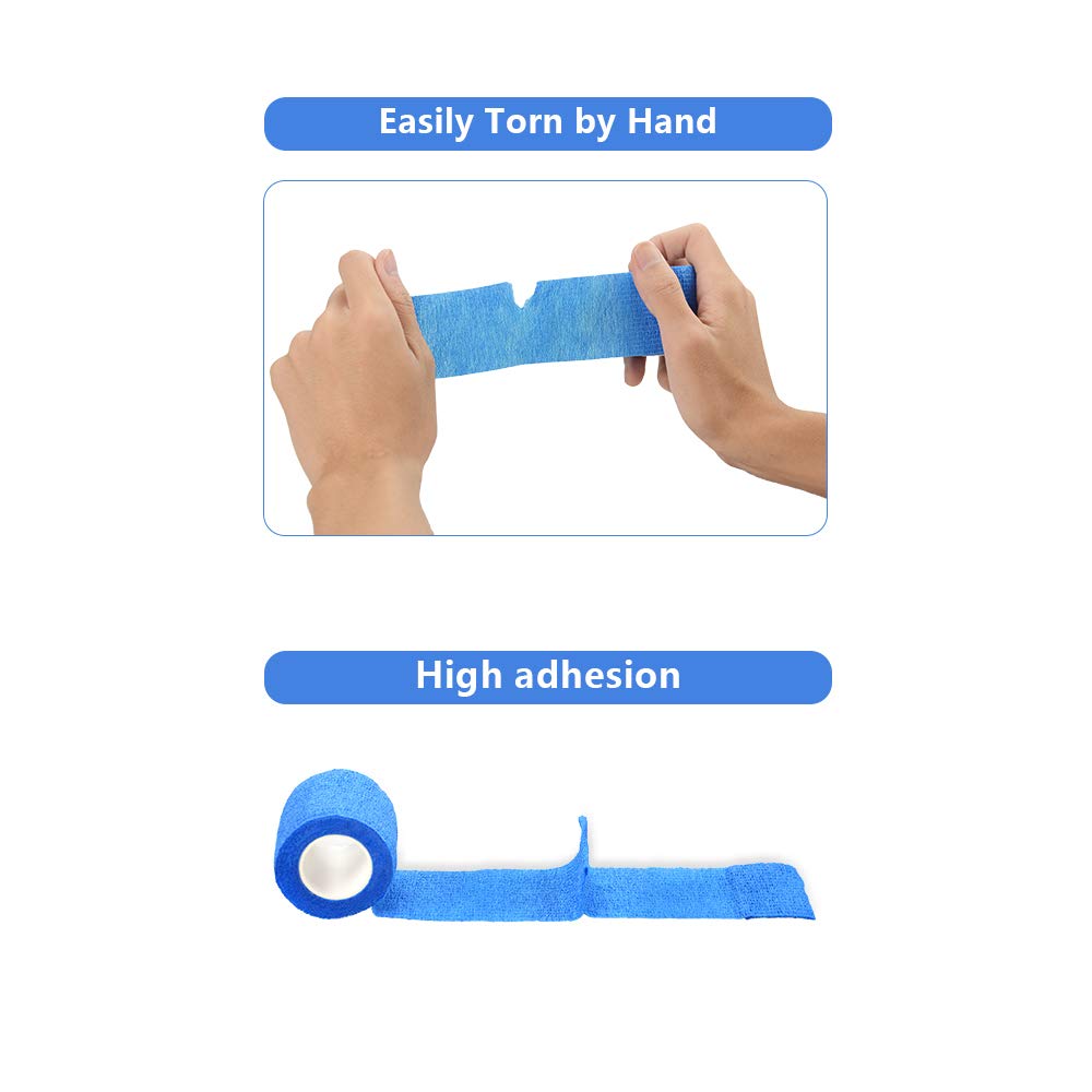 24 STK 5cm X 4,5m Haftbandage Cohesive Bandage Selbsthaftende Verband Fingerpflaster Wundverband Fixierverband Tierverband Hand Reißen Wasserfest Elastische Binde Für Menschen Haustiere (Blau)