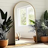 KOMCOTE Arched Floor Mirror - Full Length 76'x34', Oversized Wall Mirror for Bedroom & Living Room, Large Gold Standing Mirror, Durable Framed Floor-Length Mirror