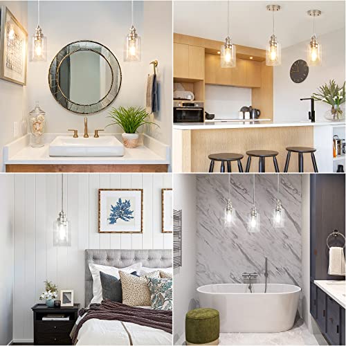 Folksmate Industrial Pendant Lighting, Adjustable Hanging Light Fixtures, Clear Glass Shade Pendant Light, Vintage Farmhouse Mini Hanging Ceiling Lamp For Kitchen Bedroom Hallway, E26 Base, 3-Pack #TOP4