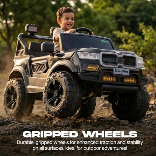 Image of Baybee RogueX Battery Operated Jeep for Kids with Parental Control | Baby Ride On Electric Car with RGB Lights, Music & Swing Mode | Rechargeable Battery Car for Kids 2 to 6 Years (Metallic Black)