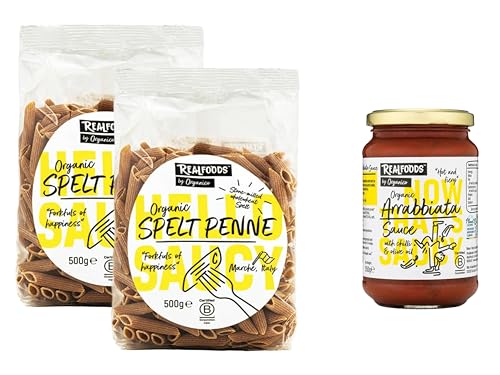 Realfoods by Organico | Organic Spelt Penne Pasta – Artisan-Made with Ancient Grain Triticum Dicoccum, Grown in Italy, 500g (Pack of 2)