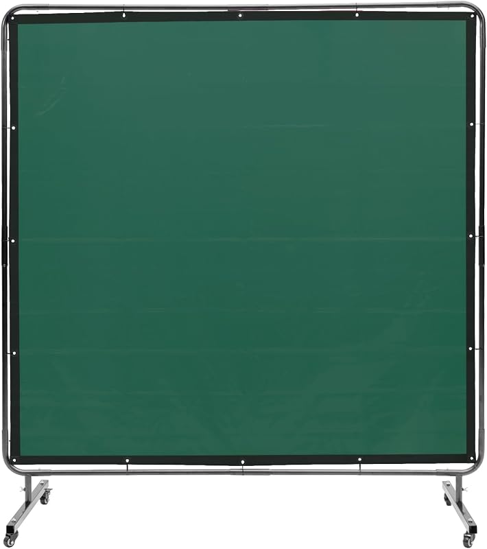 VEVOR Pantalla de soldadura con marco, pantalla de cortina de soldadura de 6' x 6', pantalla de protección de soldadura de vinilo resistente al fuego en 4 ruedas giratorias (2 bloqueables), celular y profesional para taller/industrial, verde