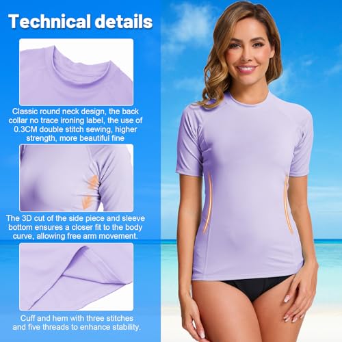MEETWEE Damen Surf Rash Guard Sonnenschutz Badeanzug UV-Schutz Shirt UPF 50+ Kurzarm Badeoberteil Schnell trocknendes Schwimm-Sonnenschutzshirt für Wassersport. 4