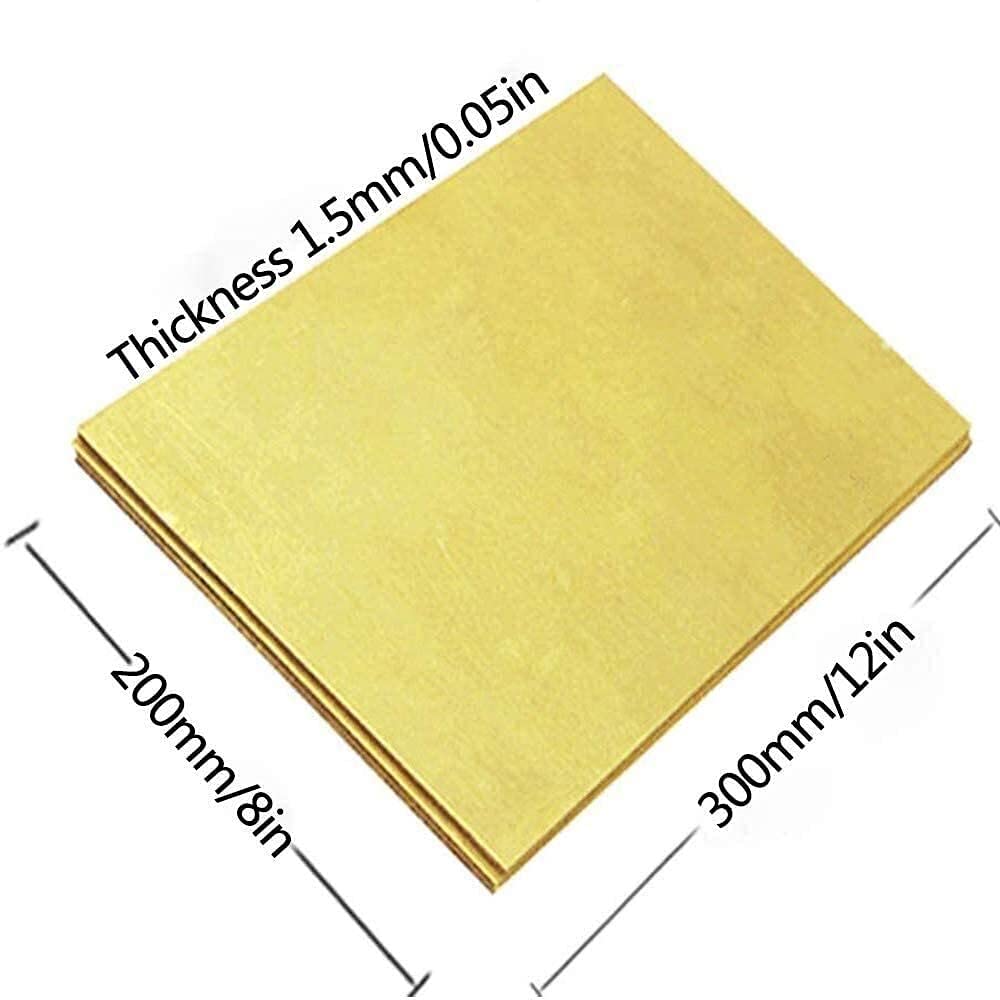 Placa de Latón Hoja Dere Puro Lámina Hoja de Latón Hoja de Latón para Metalurgia Artesanía Bricolaje Aficiones Modelo Construcción Cuñas Placa de Latón Placa de Metal de Latón/200*300*1,5Mm