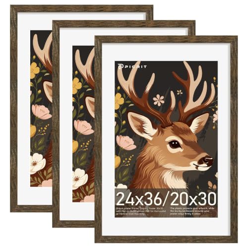 Image of Picrit 24x36 Rustic Brown Poster Frame, Picture Frame for Wall, 3 Pack