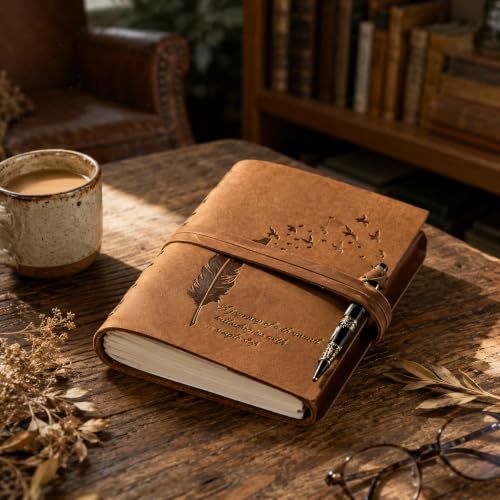 Image of CAVALO - Be Unique Leather Diary Embossed With Leaf of Tree & a Quote Antique Handmade Leather Bound Diary cum Notepad for Men and Women Plain Paper of 5x7 Inch Size 240 Pages Perfect for Travel Diary