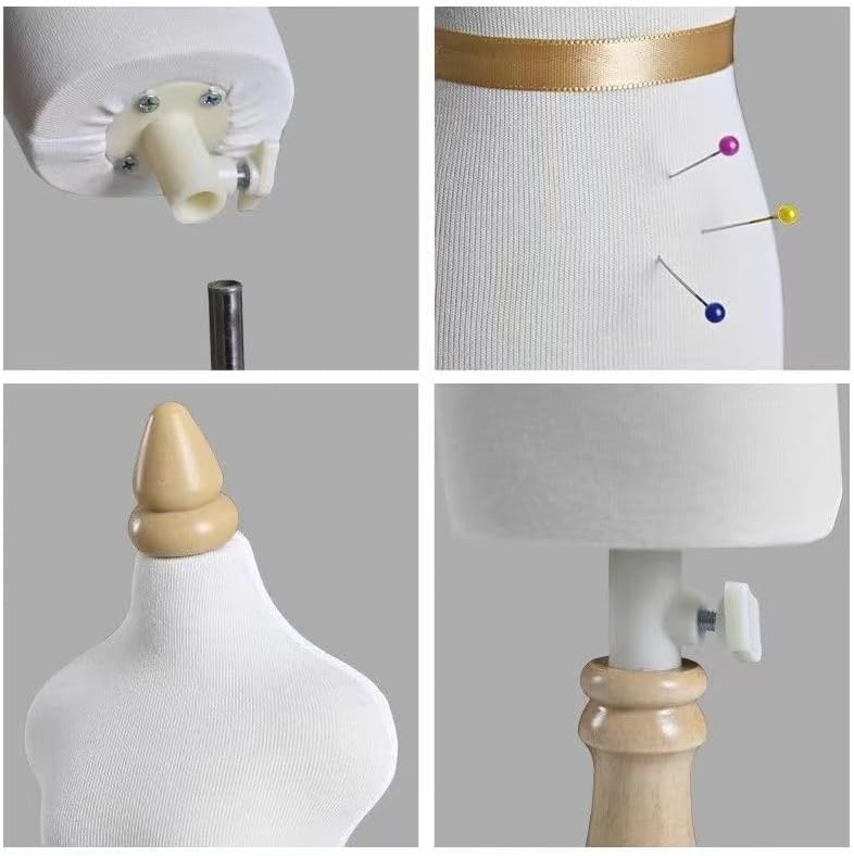 Mini Mannequin Body Sewing Mannequin Torso Clothing Form Adjustable Mannequin with Display Hanger Bracket Flexible and Practical, 1/4B with Sewing Stand White