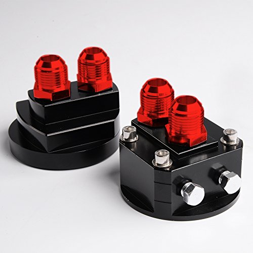 G-Plus Aluminum Oil Filter Relocation Male Sandwich Fitting Adapter Plate Kit 3/4X16 / M20X1.5 Red And Black #TOP1