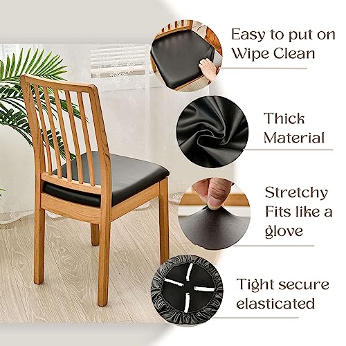 qiden Chair Seat Covers Set Of 2/4/6 PU Cushion Cover For Dining Chair Seat Waterproof Slipcovers Parsons leather seat covers Seat Slipcover-Black-Pack of 2 (36-48cm) - Image 3