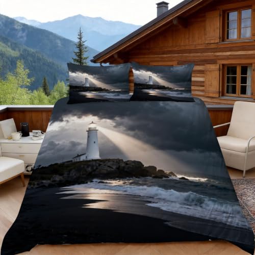 Parure de lit 2 personnes phare côtier en microfibre premium de qualité supérieure durable