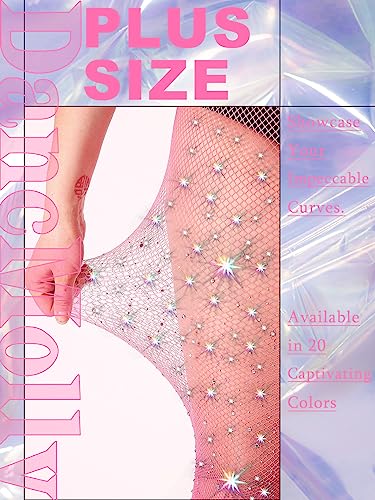 Image of DancMolly 10X Strong Ultra Sparkly Rhinestone Fishnet Stockings, Plus Size Sparkle Tights for Women Sexy Party Concert Outfit
