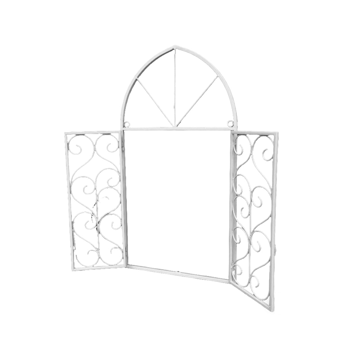 Rustikal Deko-Fenster zum Öffnen Stallfenster Gartenfenster mit Rundbogen Doppelflügel Scheunenfenster Landhaus Fensterrahmen Garagenfenster Eisenfenster Gartenmauer Stallgebäude Weiß, M