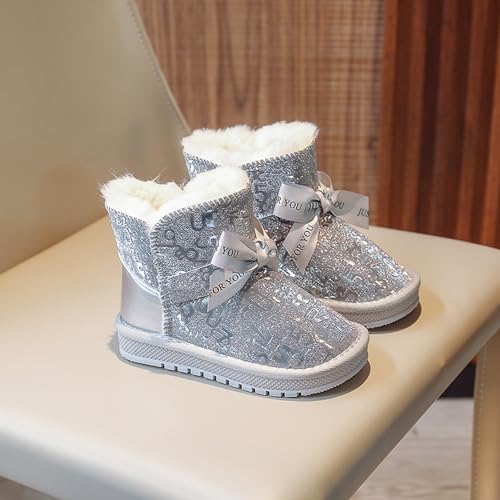 CERYTHRINA Girls Snow Boots Glitter Upper Fully Fur Lined Warm Winter Shoes Sparkly Fashion Outdoor Walking Boots(Toddler/Little Kid/Big Kid)3