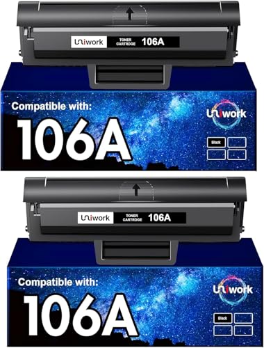 Uniwork Kompatibel Toner als für HP 106A W1106A für Laser MFP-137fwg MFP-135wg 107w 137fnw 135w 135a 135r 107a 107r (2 Schwarz Mit Chip)
