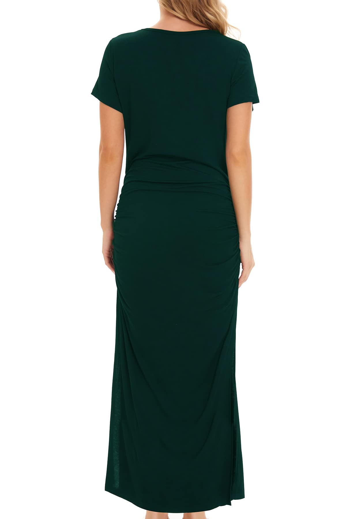 Smallshow Femme Longue Robe Grossesse Fente latérale Robes Maternité Deep Green S