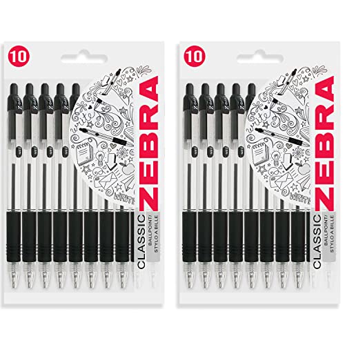 Stylos à bille noirs Zebra Z-Grip avec grip confort pour écriture fluide