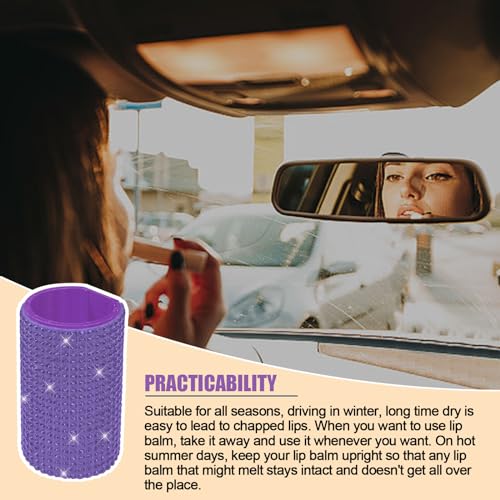 Image of Upright Car Chapstick Holder, Bling Insulating Lip Balm Holder,Rhinestone Car Accessories for Women Interior ,Suitable for Most Vehicles. (Purple)