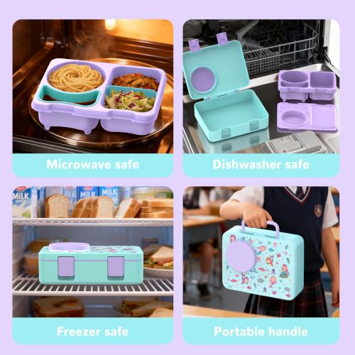 Image of Bento Box for Kids, Leakproof Kids Lunch Box with 8.5OZ Thermo Food Jar & Lunch Bag, 3-4 Compartments Toddler Insulated Lunch Box for Girls, BPA Free Lunch Containers for School Daycare