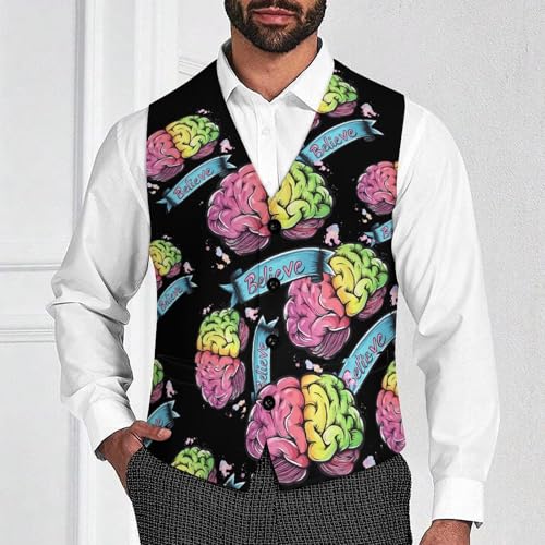 Believe - Brain Cancer Men's Suit Vests Dress Vest V-Neck Waistcoat Slim Business Formal with Pocket2