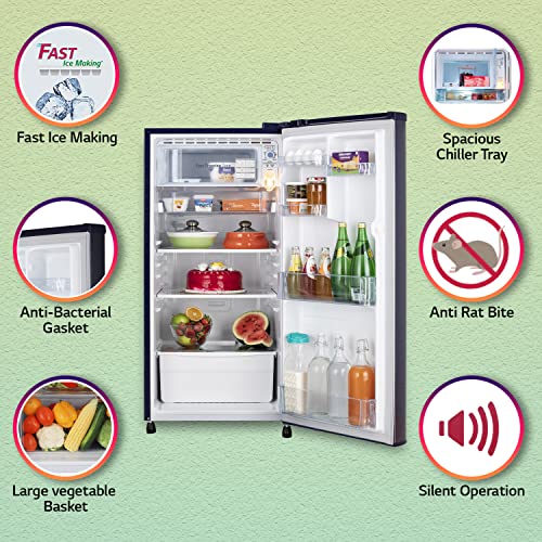 Image of LG 190L 2 Star Direct-Cool Single Door Refrigerator (GL-B199OBPC, Blue Plumeria, Fast Ice Making)