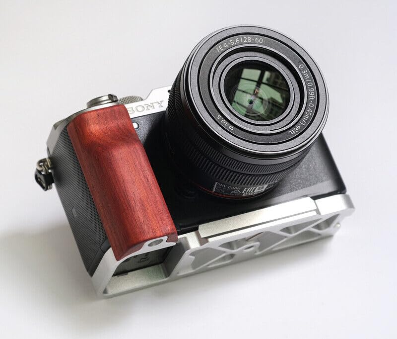 QR L Handle Hand Grip Wood Handle + Alloy Baseplate for Sony A7C Camera Holder (Rosewood + Sliver Alloy Baseplate)